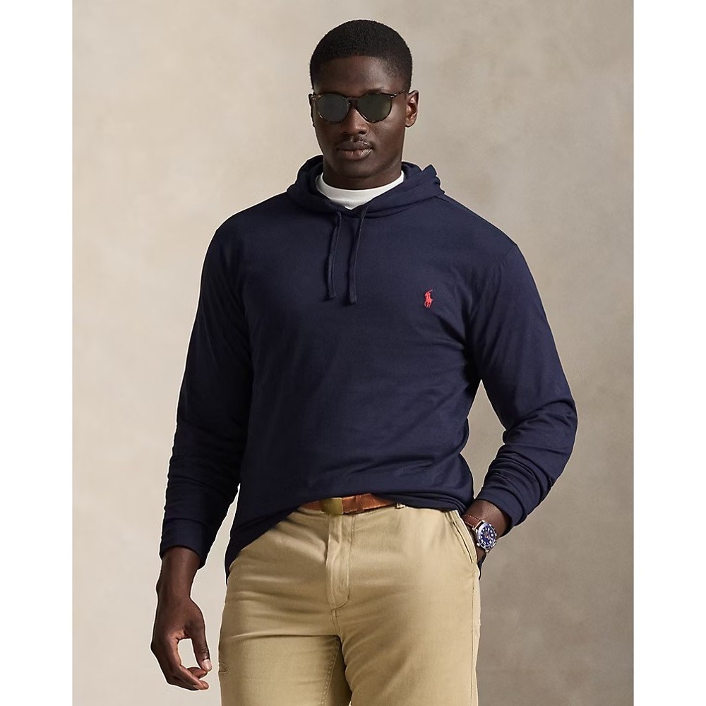 Polo Ralph Lauren Navy Jersey Cotton Hooded Long Sleeve Tee Pony Logo NWT XXL